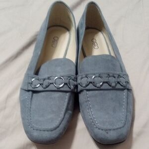 Cato Gray Suede Loafers with Chain Accent